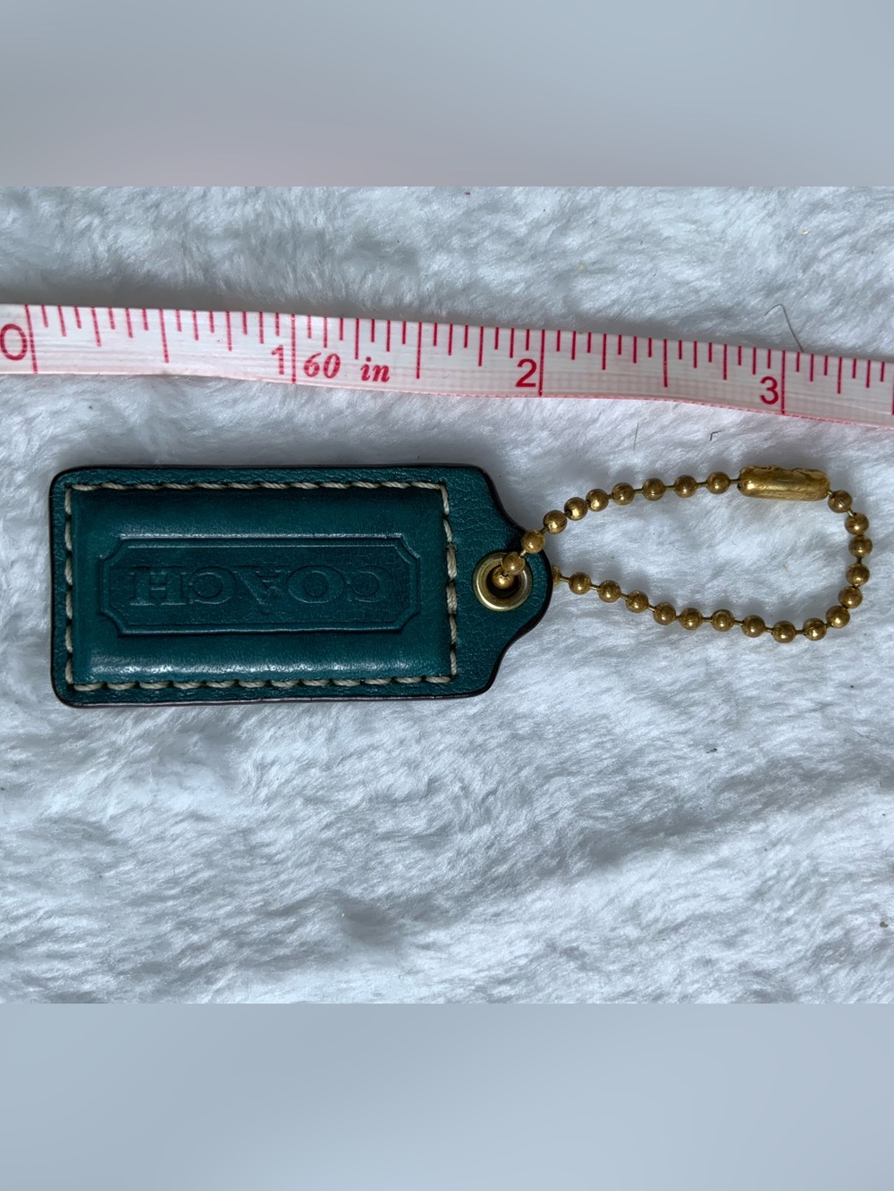 Coach Teal Leather Bag Tag with Gold Ball Chain